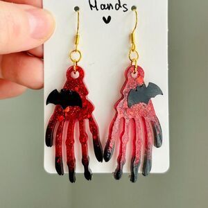 Bloody Hand Earrings Blood Red Gothic Jewelry, Dark Romantic Vampire Halloween
